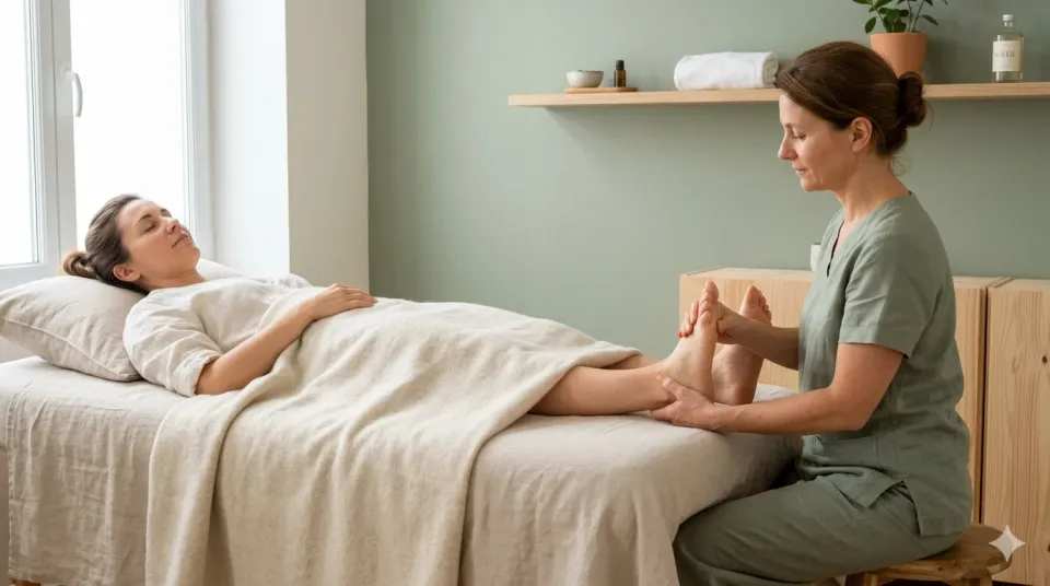 Séance de réflexologie avec une praticienne