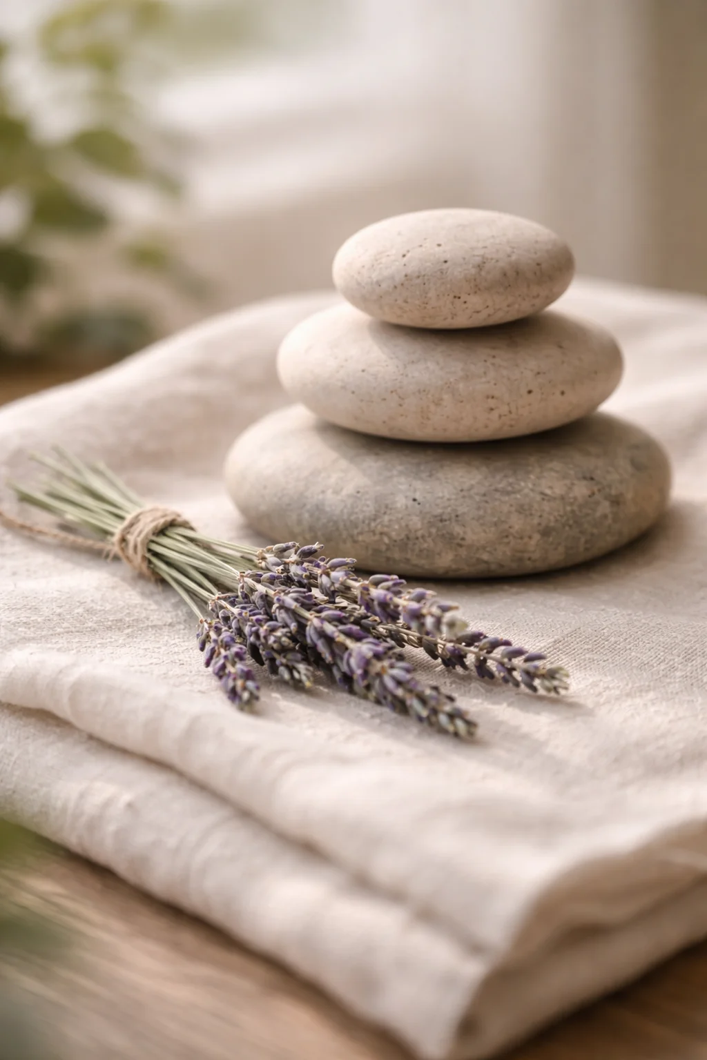 Pierres zen et lavande pour séance de sophrologie et gestion du stress
